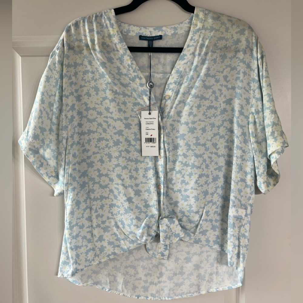 Southern Shirt Front Tie Floral Blouse